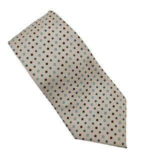 Jos A Bank Mens Silk Tie Beige Blue Brown Diamond Pattern Italy Formal Dressy
